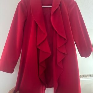 Calvin Klein Red Ruffled Cape Coat